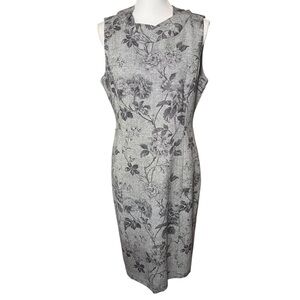 Talbots Wool Blend Grey Floral Roses Cowl Neck Sheath Dress Size 12 Classic NWT
